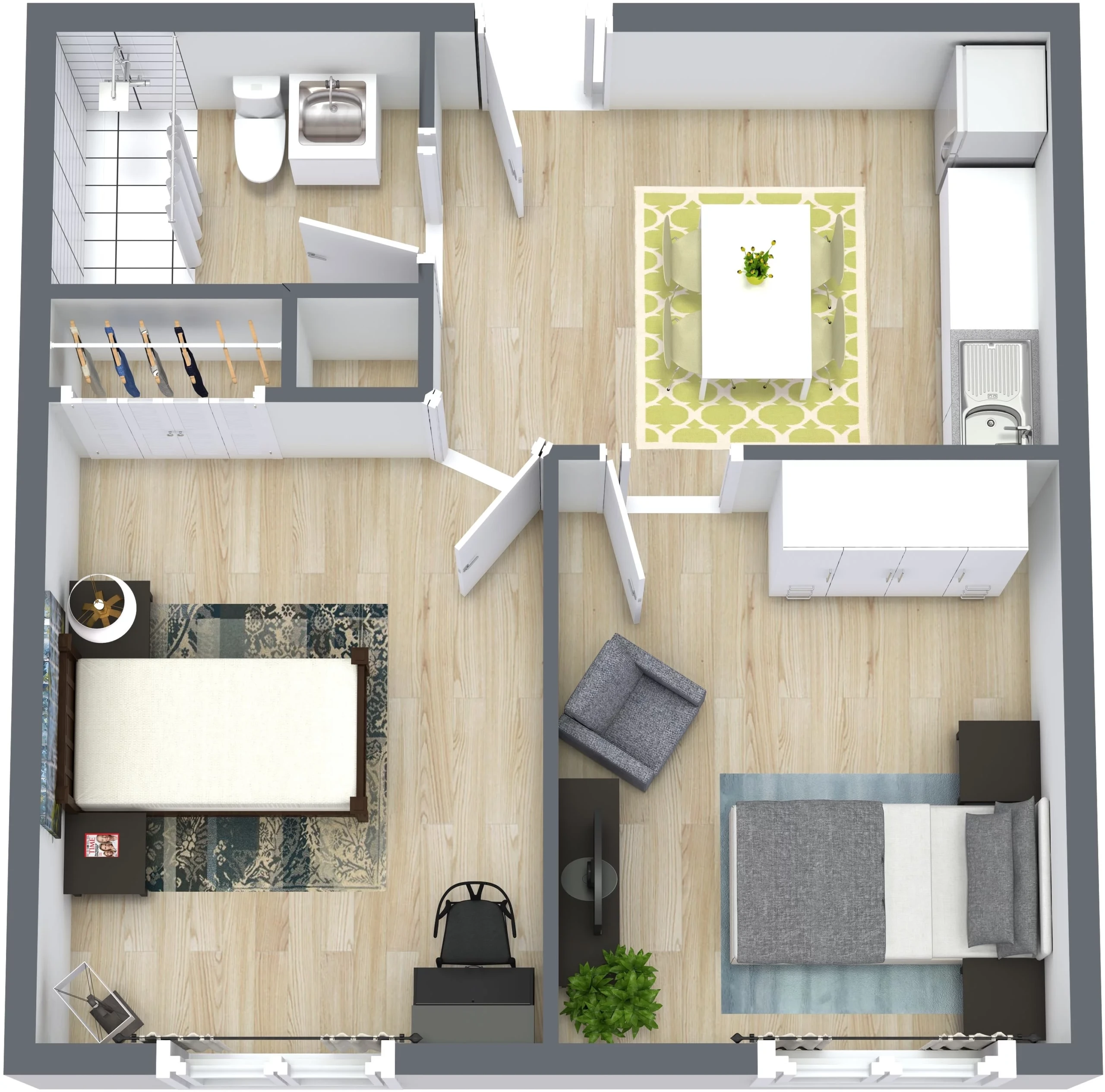 Emerald Gardens Unit D - Shared - 1. Floor - 3D Floor Plan 1